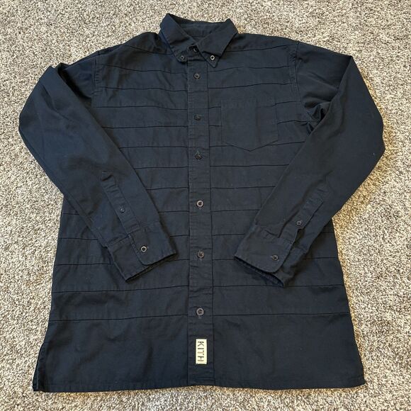 Kith NYC Classics Black Striped Button Down Shirt Men’s Size Medium Gently Used - Picture 1 of 10